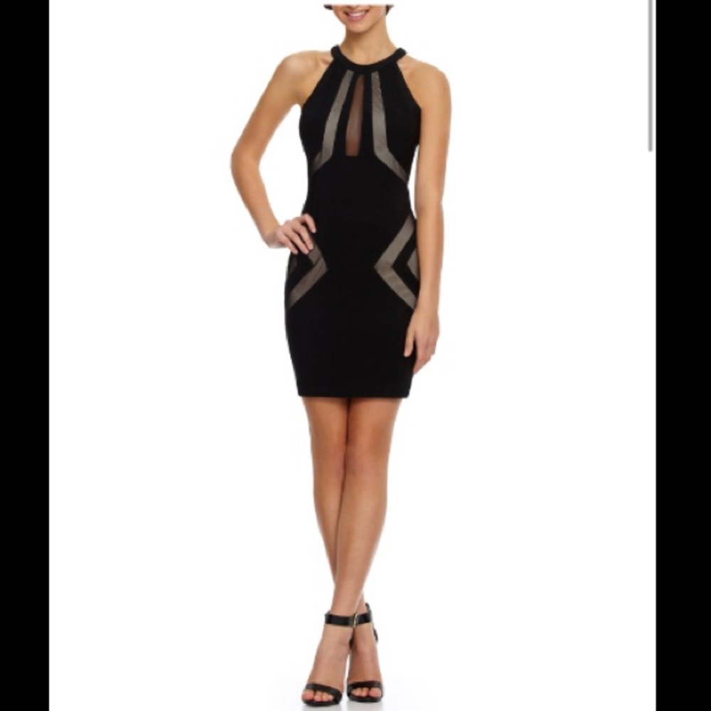 Honey & Rosie High-Neckline Cut Out Mesh Dress